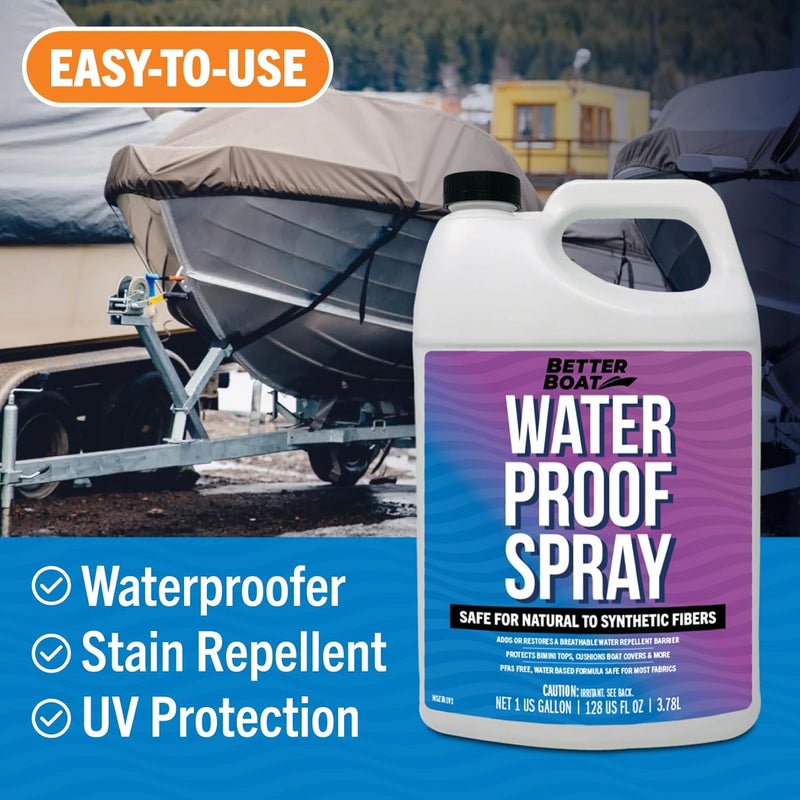Better Boat Fabric Waterproof Spray, 1 Gallon Heavy Duty Waterproofing Protector and Water Proof Repellent for Outdoor Marine Canvas, Boat Tops, Vinyl Seats, Tents, Clothing, Boots, Jackets, and Clothes - Image 3
